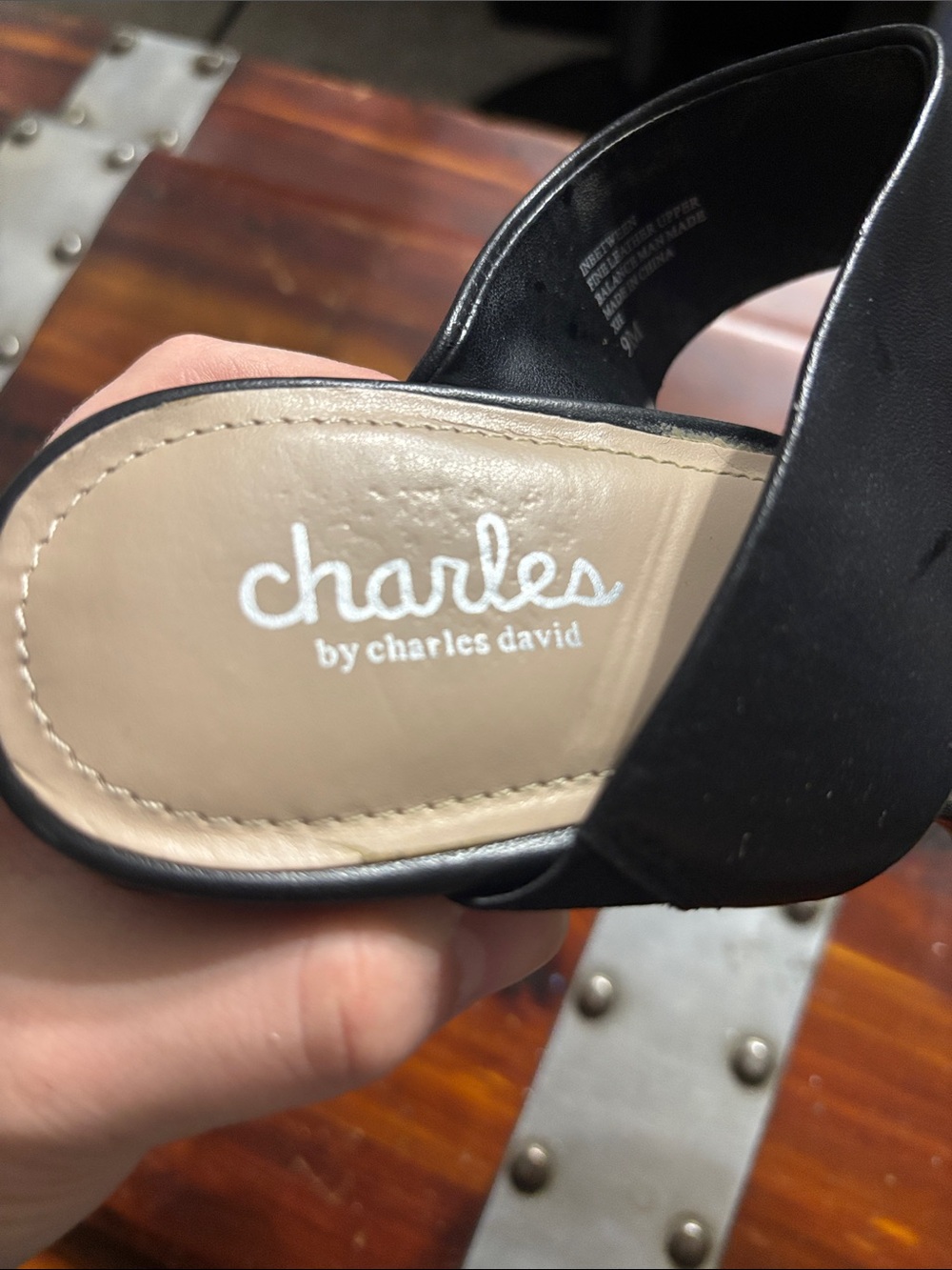 Charles by Charles David Black Double-Strap Open-Toe Slide Heels - Picture 8 of 9